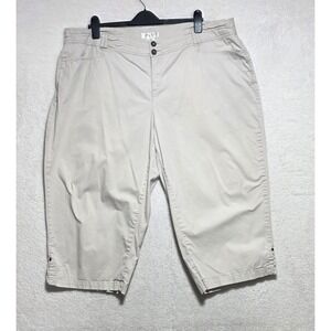 Dressbarn Women's Tan Khaki Capri Pants Plus Size 18 Stretch Ruched Hem Cropped